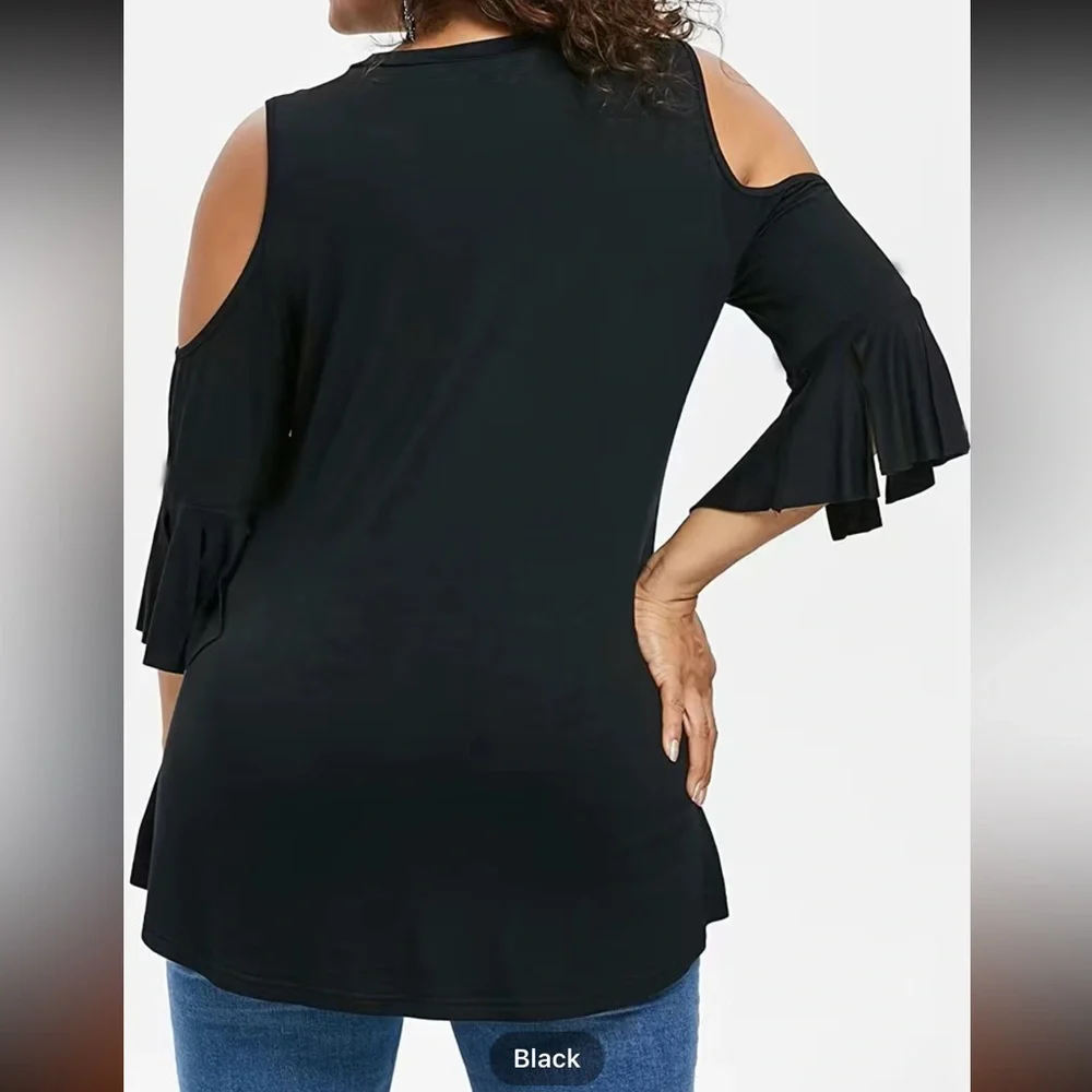 3XL (22) Plus Size V Neck Cold Shoulder Ring T-shirt Casual Women’s Stretch NWOT - Picture 3 of 7